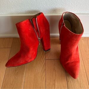 Zara Red Heeled Zip Ankle Boots 4 inch Heel Size 41 US 10